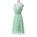 Grace Karin Light green Chiffon Beaded Knee length v neck V back style Short evening dress CL6104